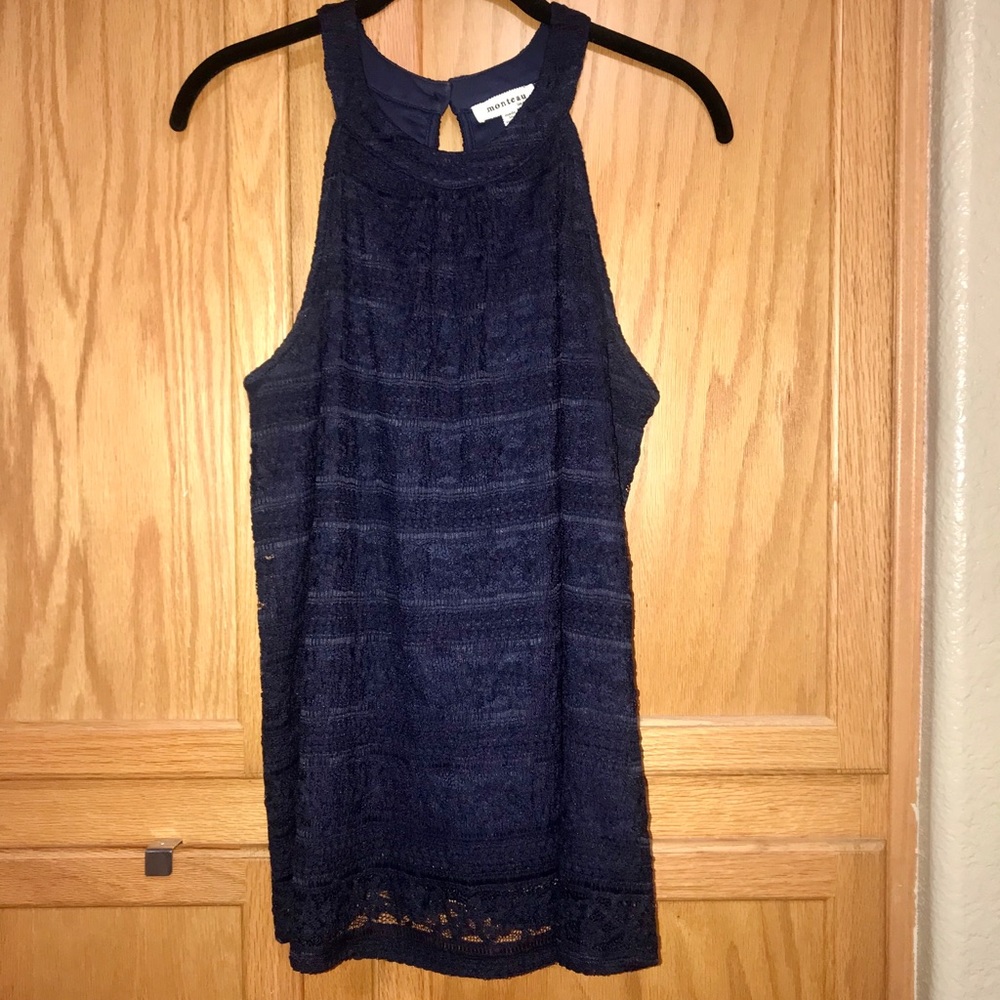 Monteau Navy Blue Lace tank top blouse XL